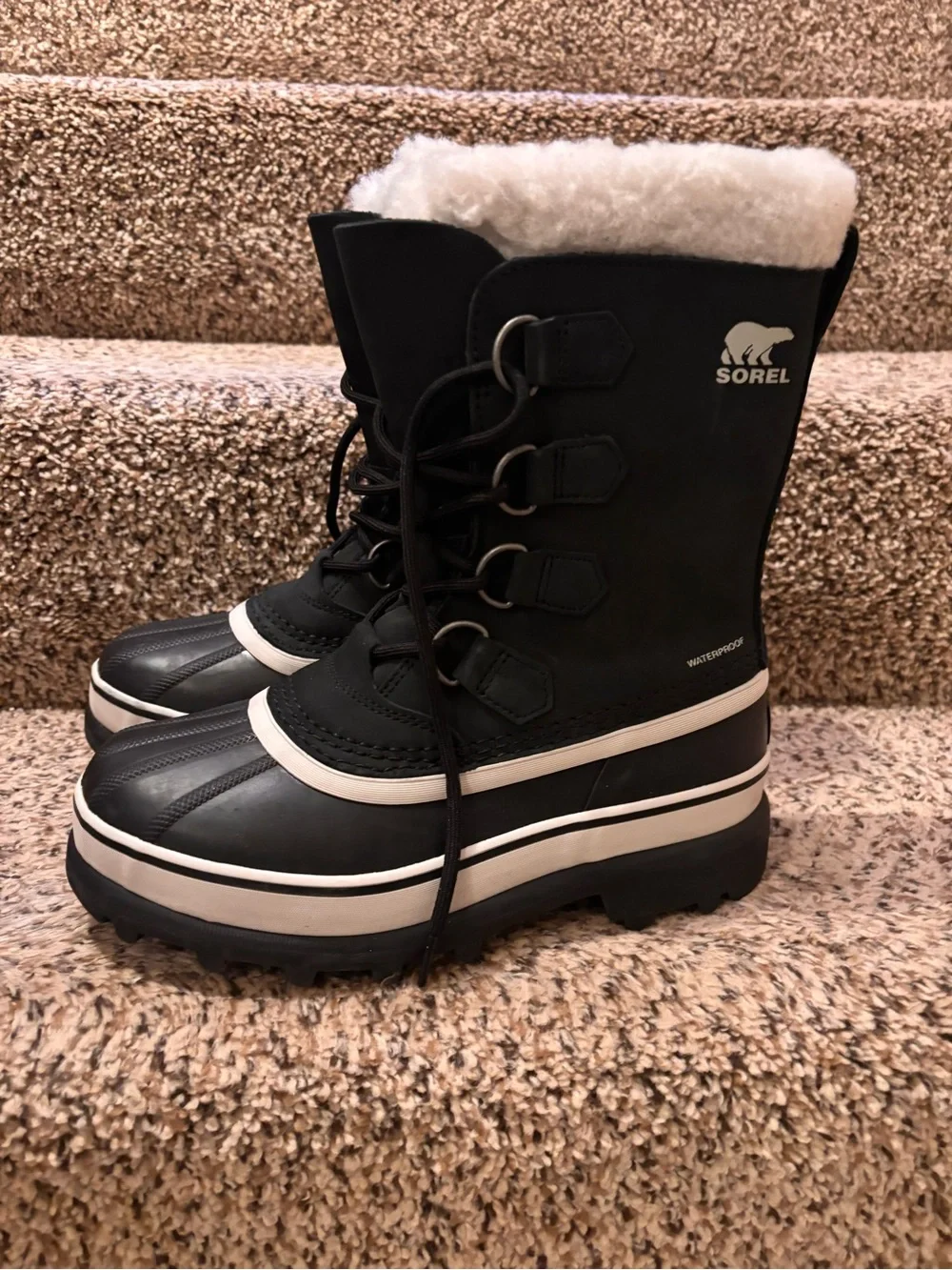 Sorel Black and White Lace-Up Winter Snow Boots